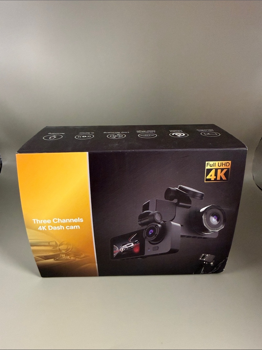 Three Channels 4K Dash Cam - Black and Yellow Box